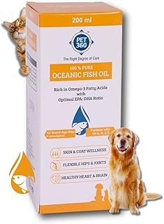 PET360 Oceanic Fish Oil for Dogs & Cats | Promotes Heart, Brain, Liver & Kidney Health | Reduces Hairfall & Gives Shiny Coat with Omega 3, 6 & Vitamins | Nutritional Supplement for All Breeds - 200 ml